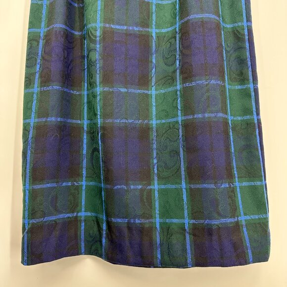 Pendleton Plaid Wool Maxi Wrap Skirt 8 Embossed Paisley Blackwatch Blue Green - Picture 10 of 11